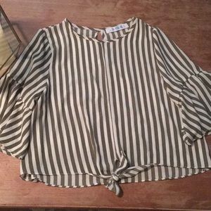 Green and white striped top